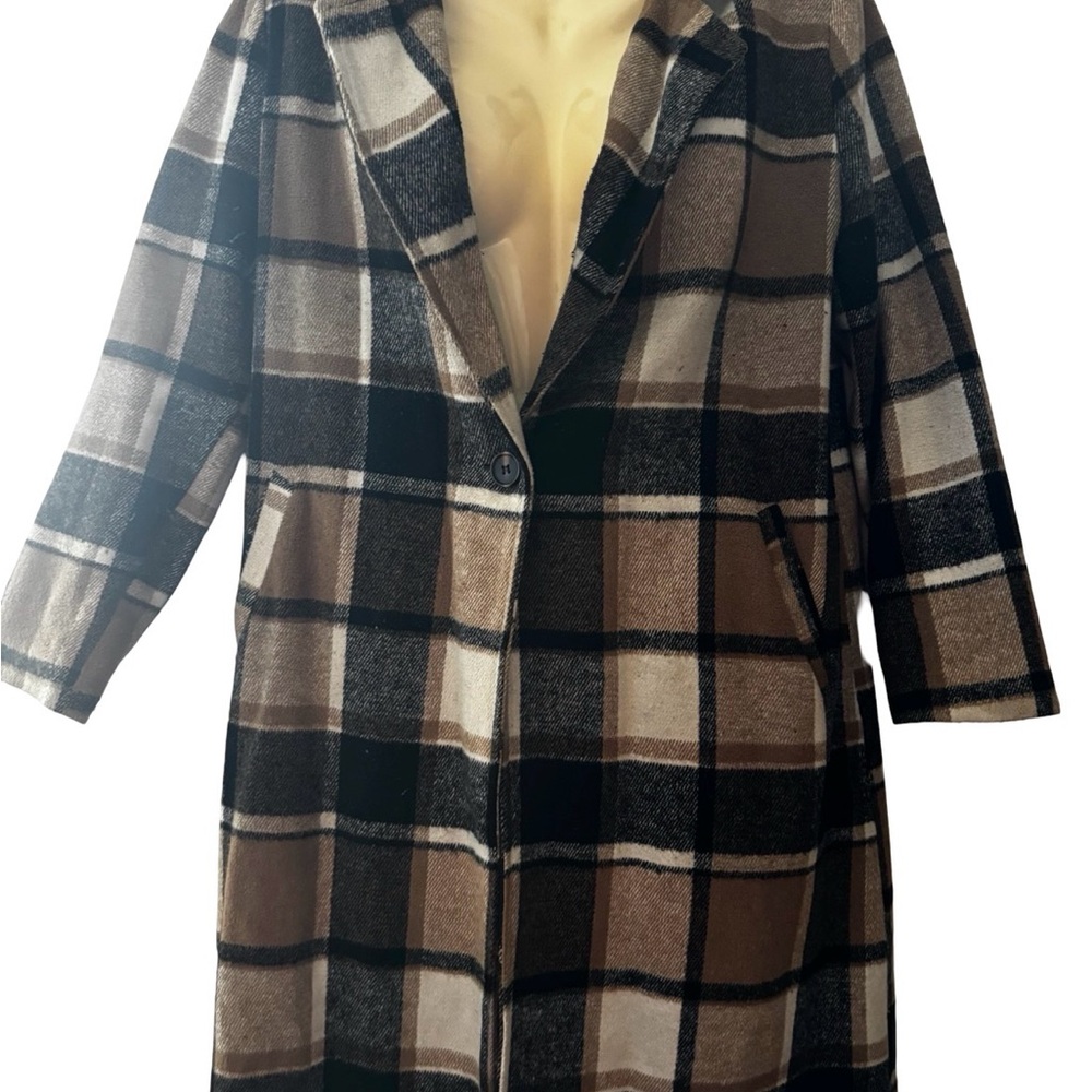 SHEIN Brown and Black Plaid Coat